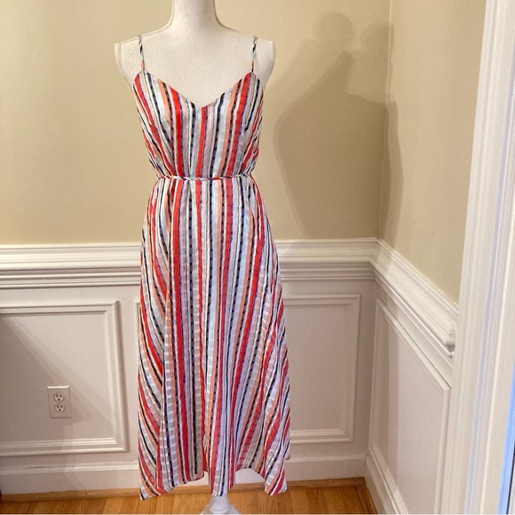 MILLY Stripe Colorful Multicolor V Neck Sleeveless Midi Dress - Picture 11 of 11